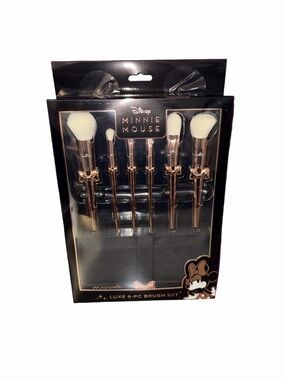 🆕💜Disney Minnie Mouse Luxe 6Pc Makeup Brush Set Rose Gold Vegan Cruelty Free NWT